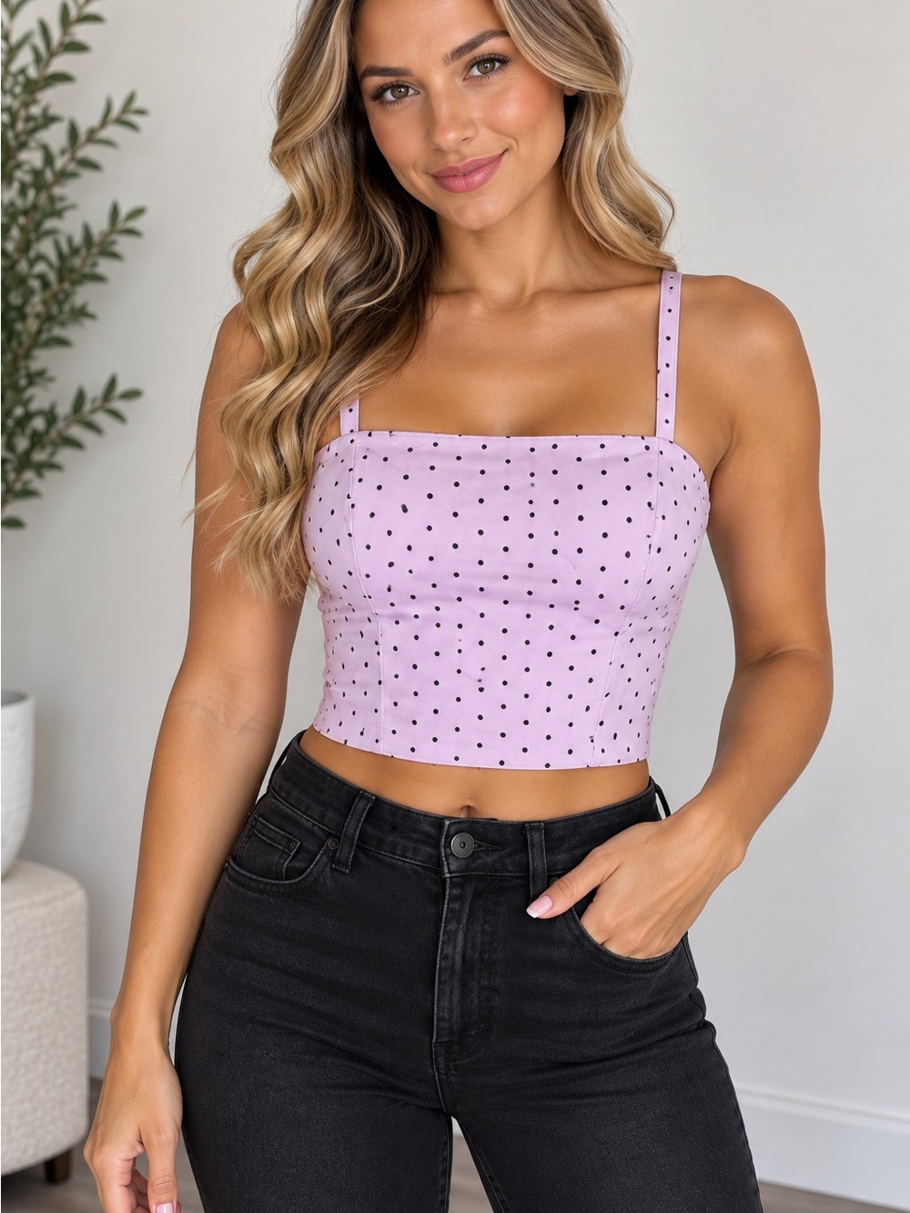 Old Navy Lilac Polka Dot Square Neck Crop Top